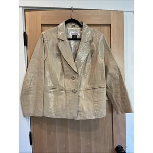 Bradley Bayou Women's Plus 1x 100% leather jacket Cream Snake Skin Texture